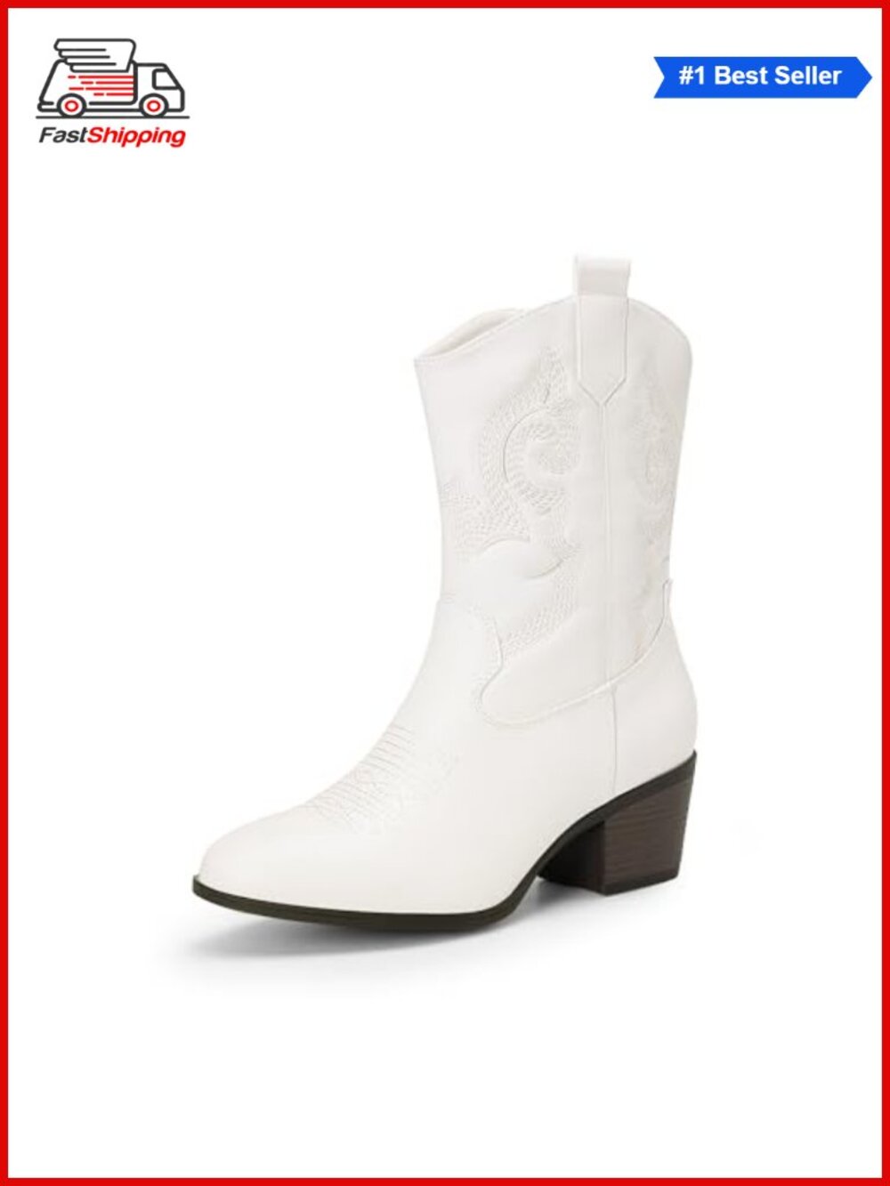 ✨ Mid Calf Cowboy Boots for Women Faux Leather Western Embroidered